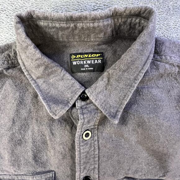 Dunlop Workwear Shirt Mens 2XL Gray Flannel Button Long Sleeve Pockets Overshirt - Picture 2 of 6